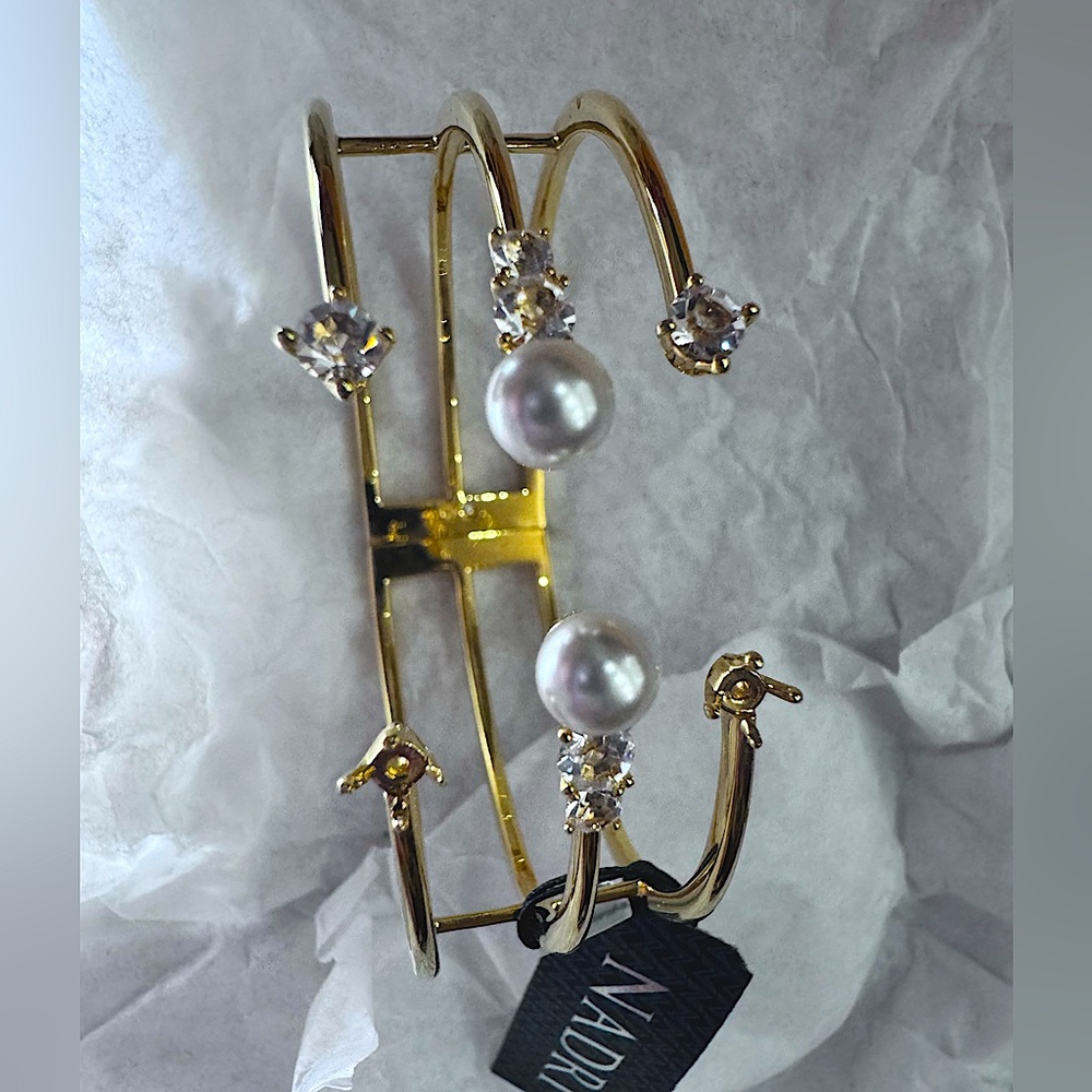 Nadri Imitation Pearl & Crystal Cuff in Gold - Picture 13 of 13